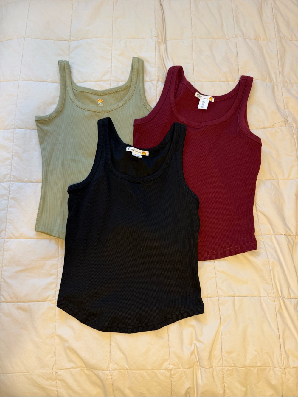 C&C California Tank Tops in Black, Olive, Burgundy